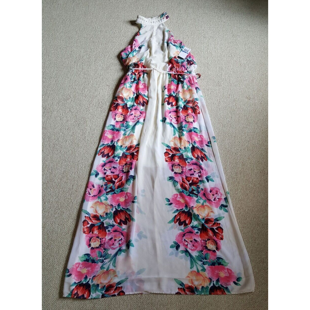 NWT Womens Dress-CITY STUDIO-ivory/pink floral halter Fairy Cottagecore maxi-XL